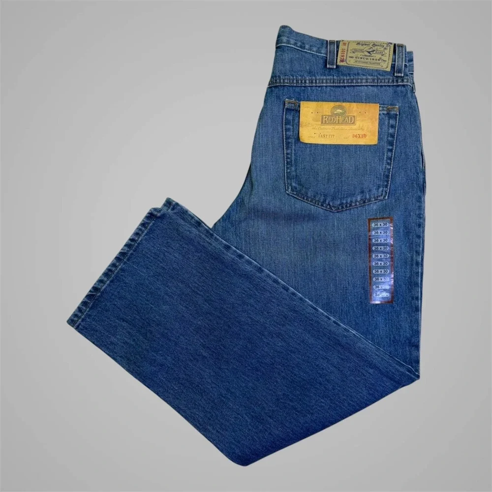 RedHead Mens Easy Fit Straight Leg Denim Jeans Blue 36x30 9050-AS Work Utility